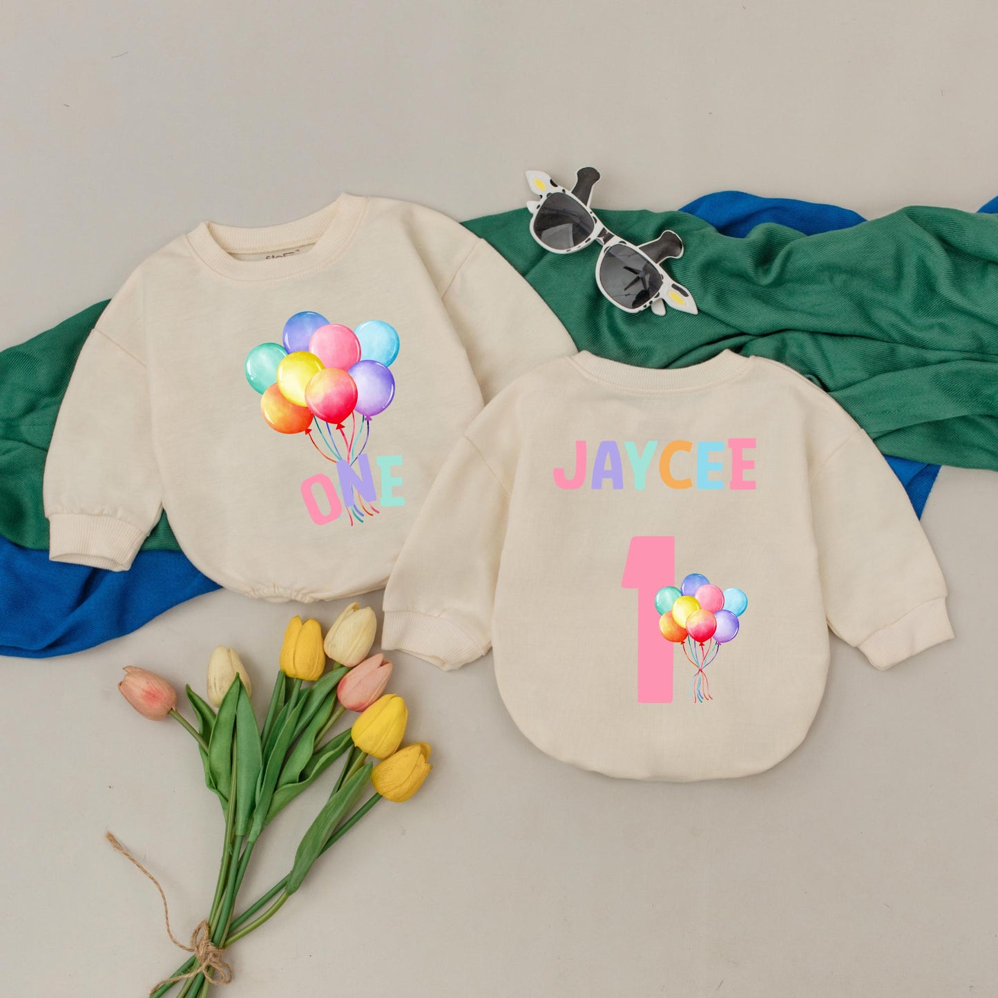 Personalized Balloon Romper for First Birthday Boy or Girl Bubble Outfit Adorable Baby Celebration Gift