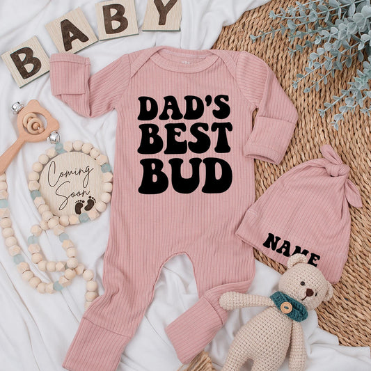 Dad's Best Bud Newborn Bodysuit Set Cute Baby Boy Announcement Gift Retro Baby Shower Outfit Soft Comfortable Cotton Adorable Infant Clothes