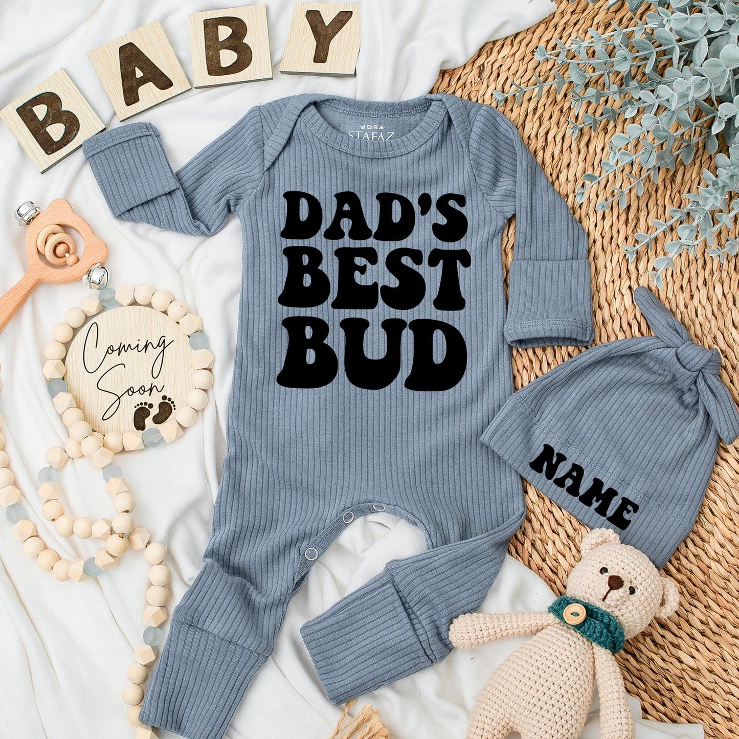 Dad's Best Bud Newborn Bodysuit Set Cute Baby Boy Announcement Gift Retro Baby Shower Outfit Soft Comfortable Cotton Adorable Infant Clothes
