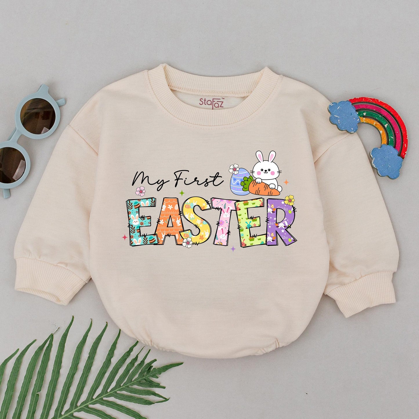 My First Easter Romper Baby Girl, Retro Easter Bunny Bodysuit, Floral Pattern, Whimsical Design, Easter Gift, Natural Cotton