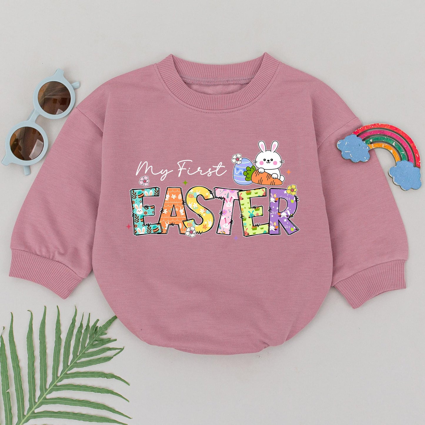 My First Easter Romper Baby Girl, Retro Easter Bunny Bodysuit, Floral Pattern, Whimsical Design, Easter Gift, Natural Cotton