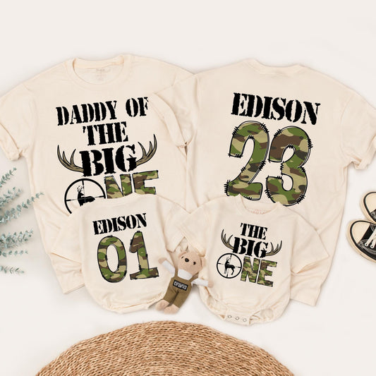 The Big One Birthday Hunting Shirt Personalized for Boys, Deer Antlers Camo Birthday Outfit, First Birthday, Daddy of the Big One, Wild One 1st Birthday