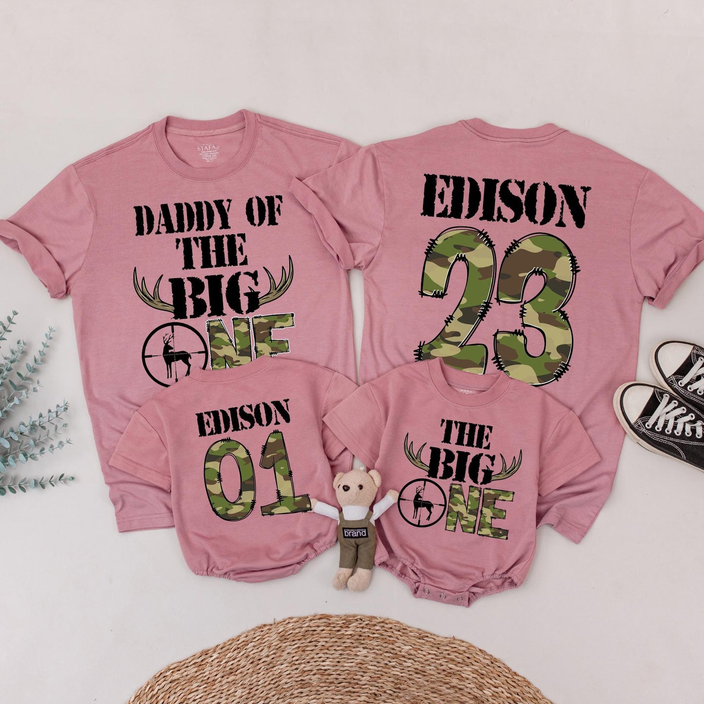 The Big One Birthday Hunting Shirt Personalized for Boys, Deer Antlers Camo Birthday Outfit, First Birthday, Daddy of the Big One, Wild One 1st Birthday