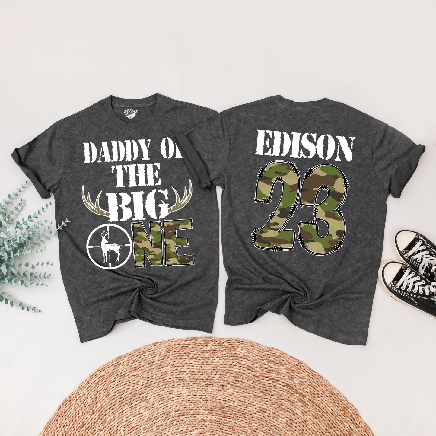 The Big One Birthday Hunting Shirt Personalized for Boys, Deer Antlers Camo Birthday Outfit, First Birthday, Daddy of the Big One, Wild One 1st Birthday