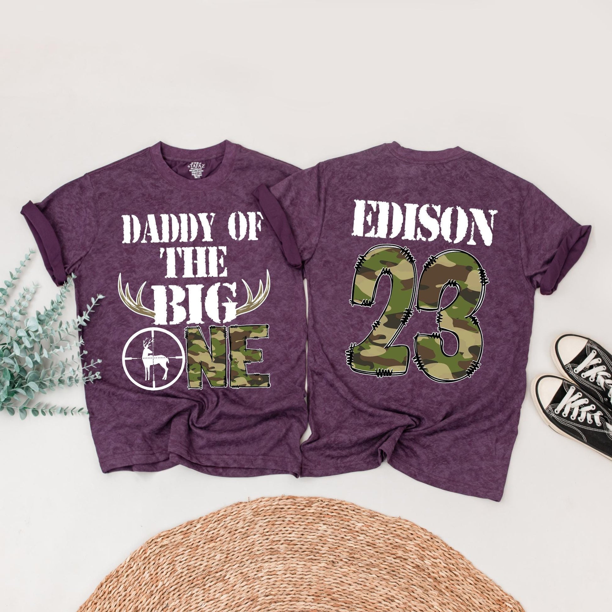 The Big One Birthday Hunting Shirt Personalized for Boys, Deer Antlers Camo Birthday Outfit, First Birthday, Daddy of the Big One, Wild One 1st Birthday