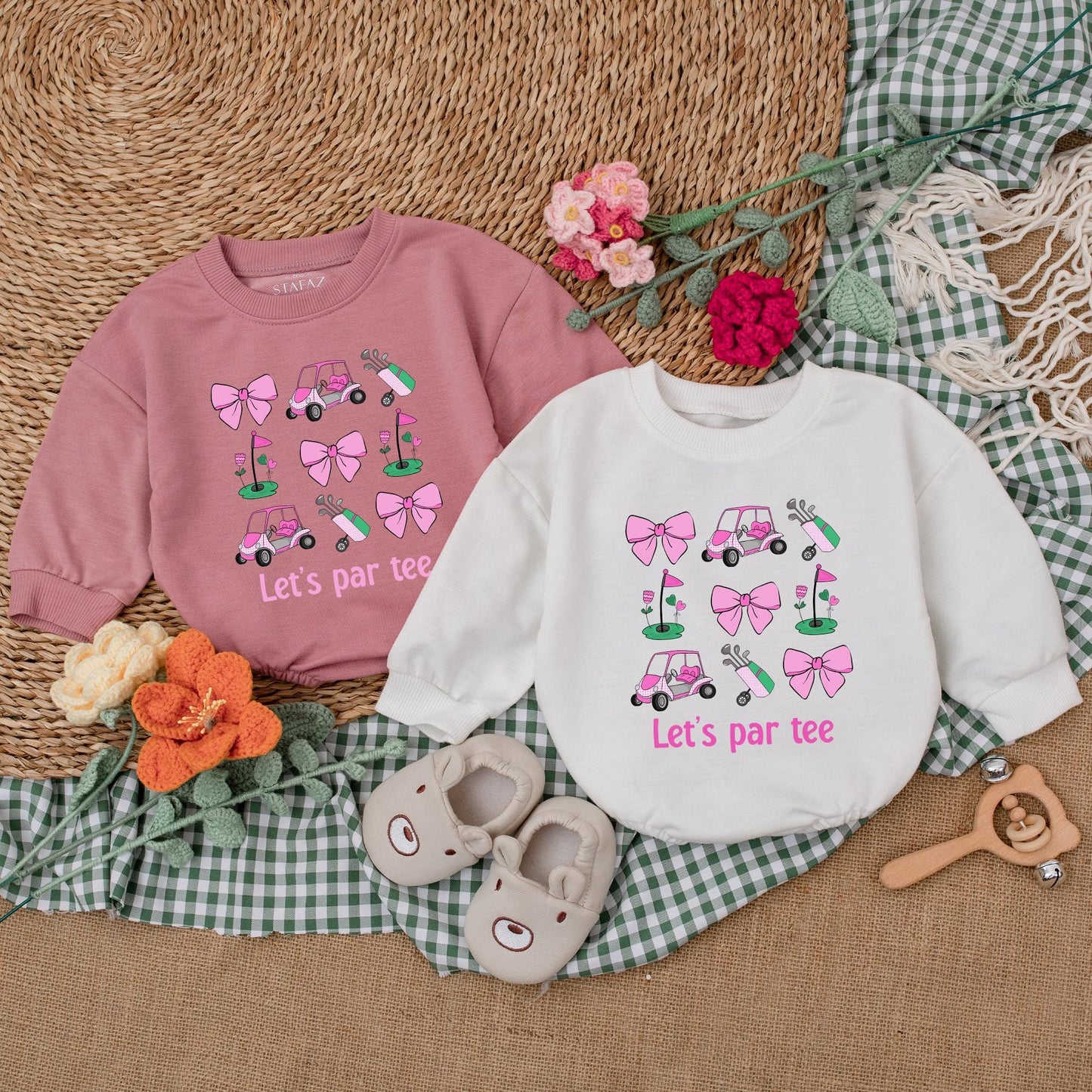 Pink Let's Par Tee Baby Romper Cute Golfing Bodysuit Daddy's Buddy Newborn Bubble Outfit