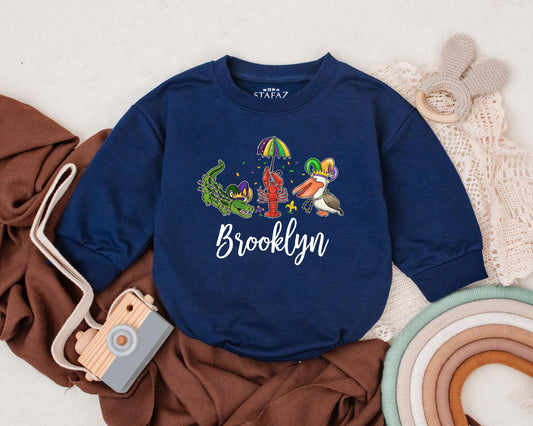 Customizable Mardi Gras Baby Romper Cute Sweatshirt Unisex Baby Clothes Baby Shower Gift Newborn Outfit
