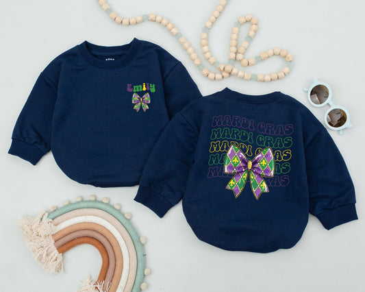 Custom Mardi Gras Baby Romper Cute Sweatshirt Outfit Unisex Shower Gift Newborn Clothing