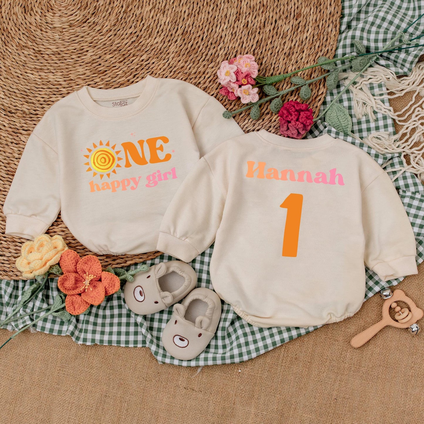 One Happy Girl Romper First Trip Around The Sun Boho Sun Birthday Outfit Little Sunshine Baby Bodysuit Summer Gift