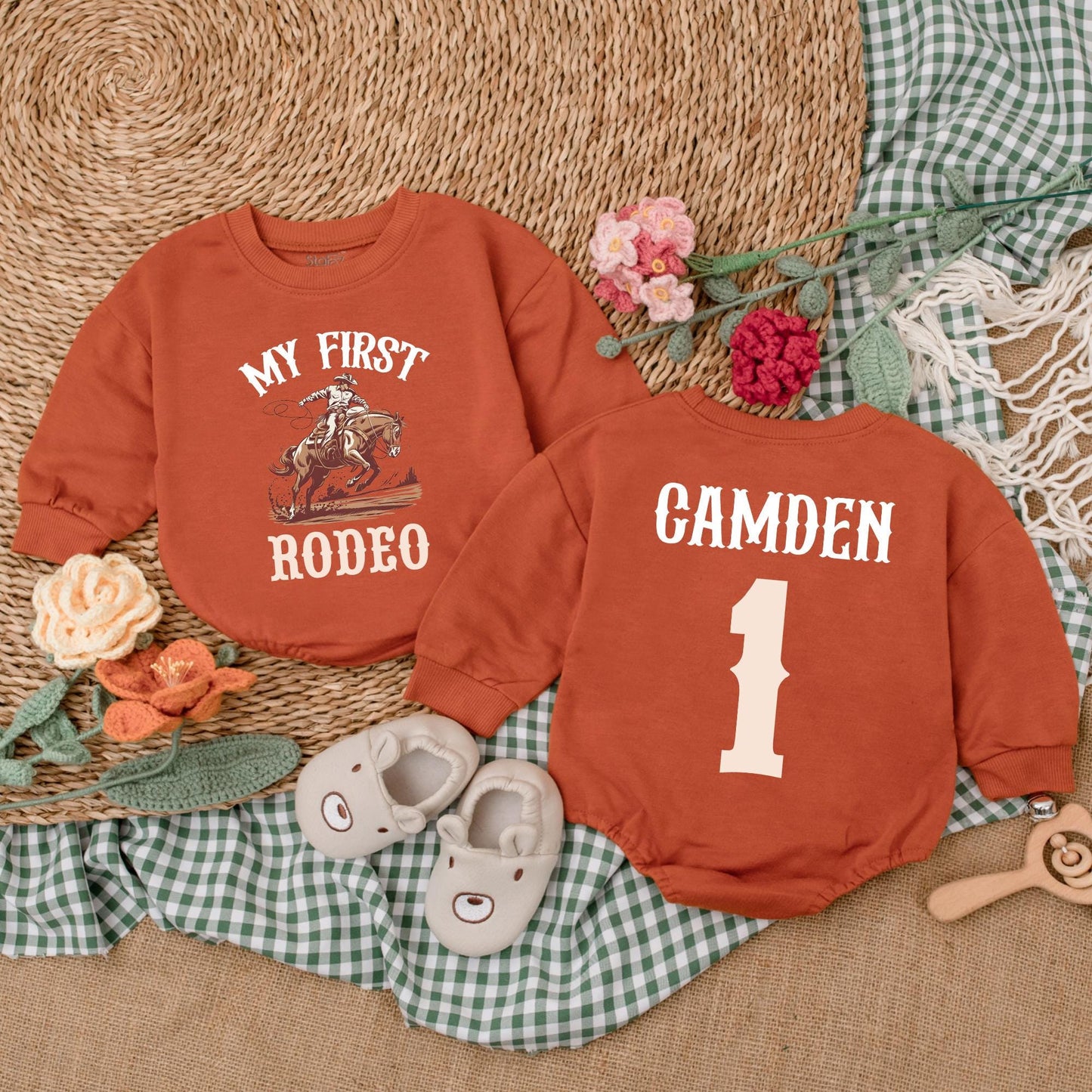 Personalized My First Rodeo Birthday Romper Western Baby Boy Outfit Custom Name First Birthday Bodysuit Baby Shower Gift Outfit