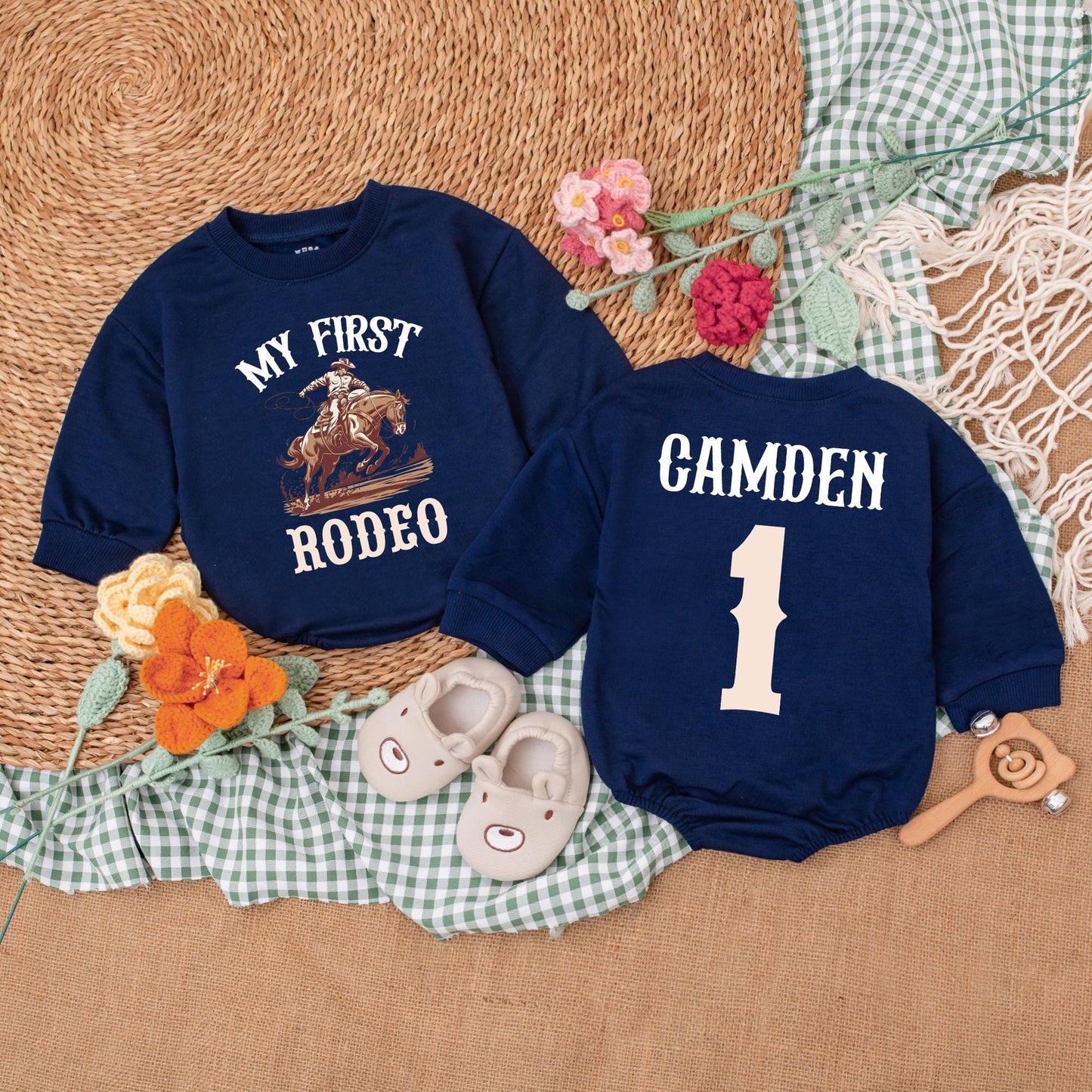 Personalized My First Rodeo Birthday Romper Western Baby Boy Outfit Custom Name First Birthday Bodysuit Baby Shower Gift Outfit