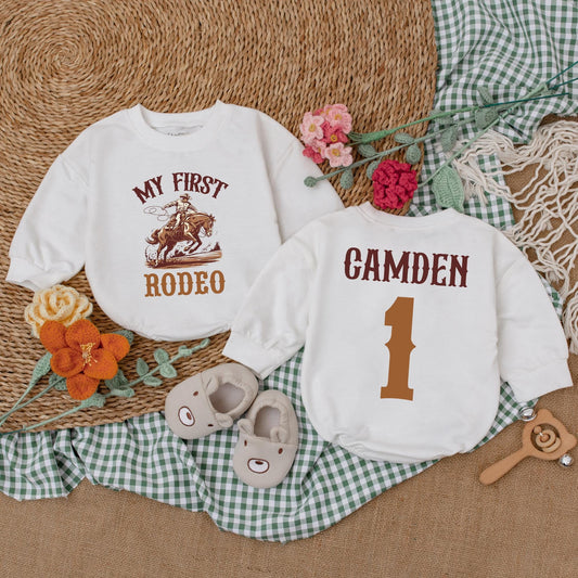 Personalized My First Rodeo Birthday Romper Western Baby Boy Outfit Custom Name First Birthday Bodysuit Baby Shower Gift Outfit