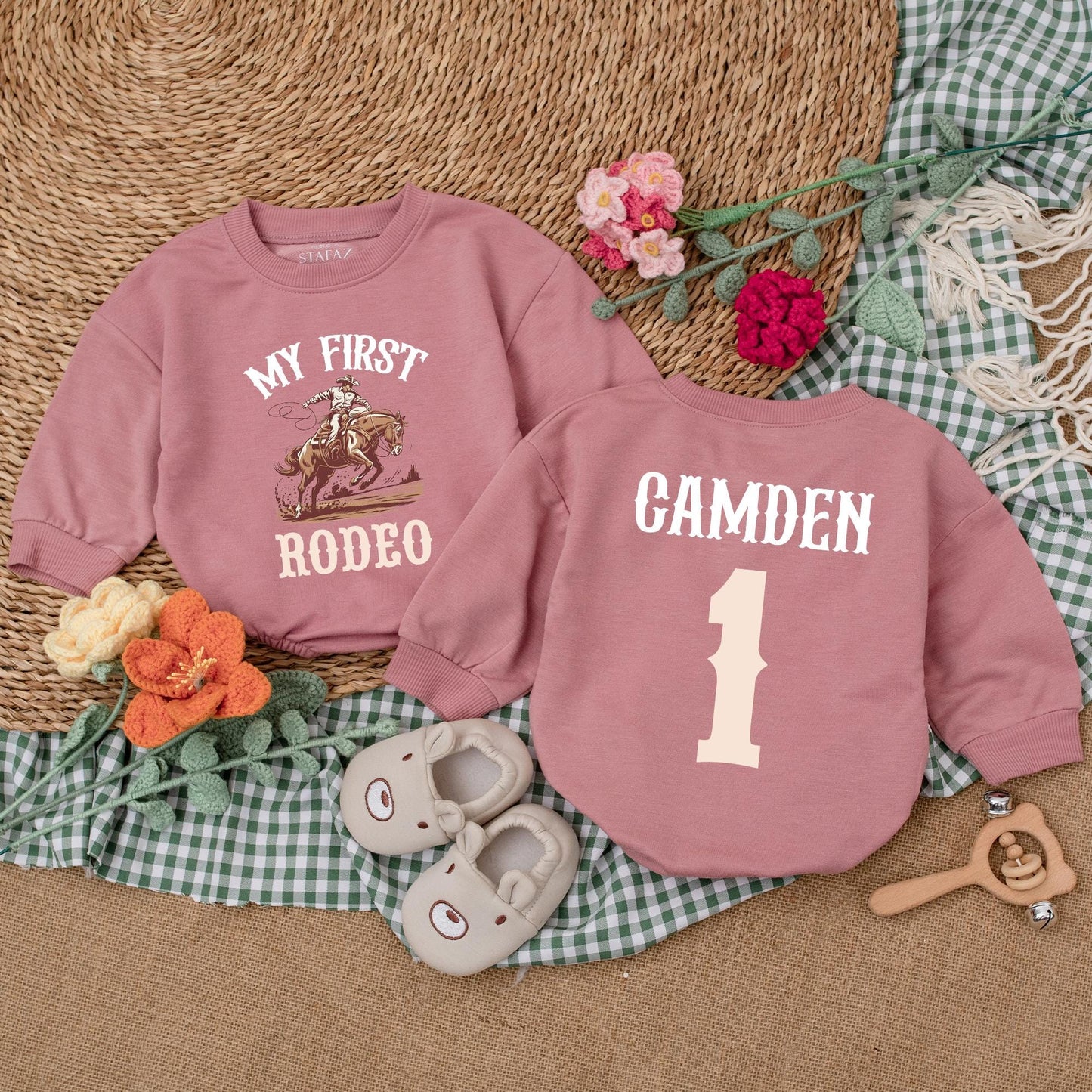 Personalized My First Rodeo Birthday Romper Western Baby Boy Outfit Custom Name First Birthday Bodysuit Baby Shower Gift Outfit