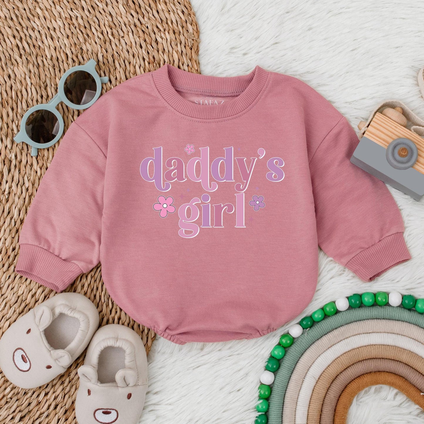 Daddy's Little Girl Bubble Romper Sweet Father Daughter Matching Baby Bodysuit Cute Newborn Infant Outfit for Father's Day Gift