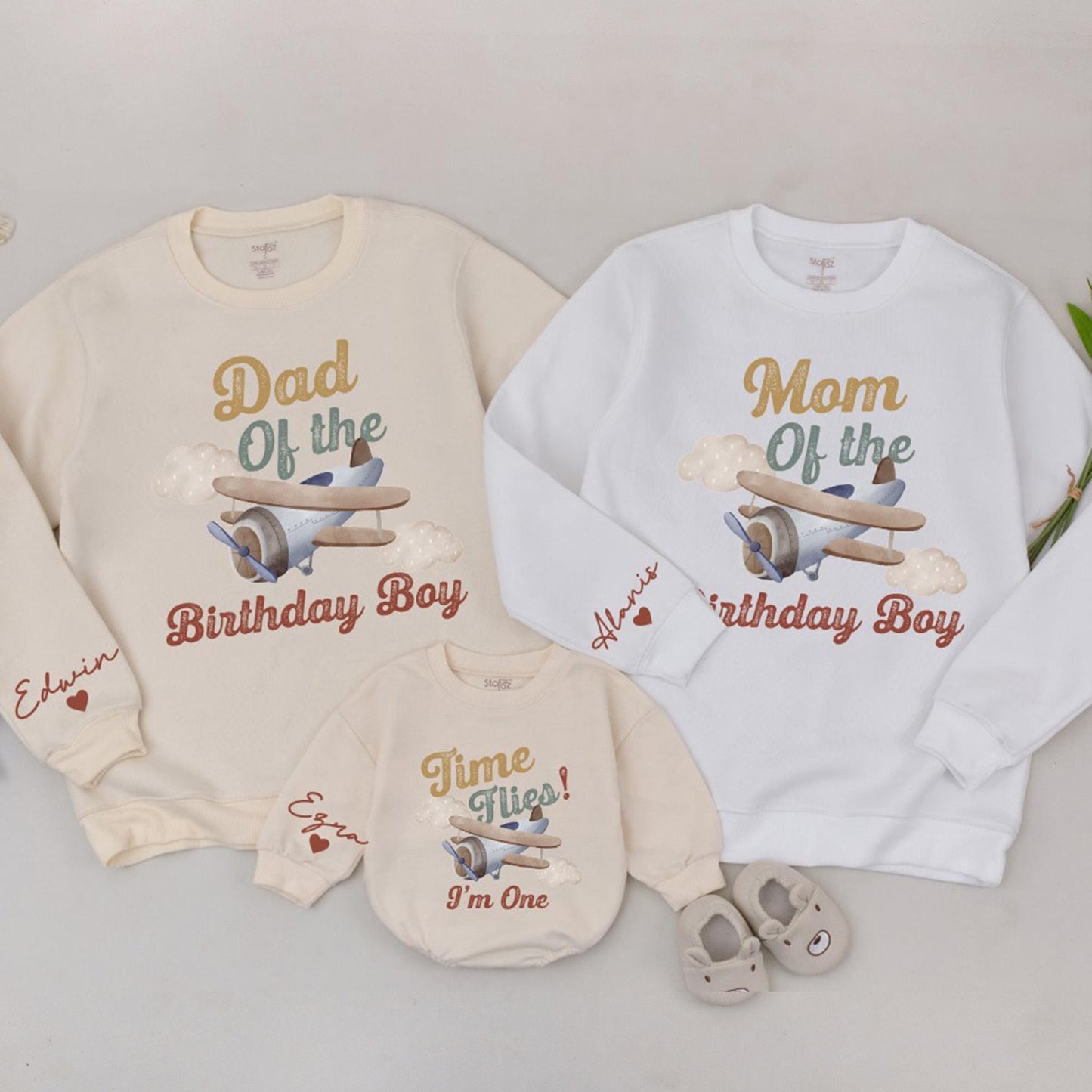 Time Flies Birthday Sweatshirt Flying Into One Vintage Airplane Birthday Party Flight Crew Family Shirt