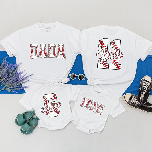 Custom Baseball Mama Shirt Mother's Day Gift for Baseball Mom Mommy and Me Baseball Season Baby Girl Romper Matching Tees