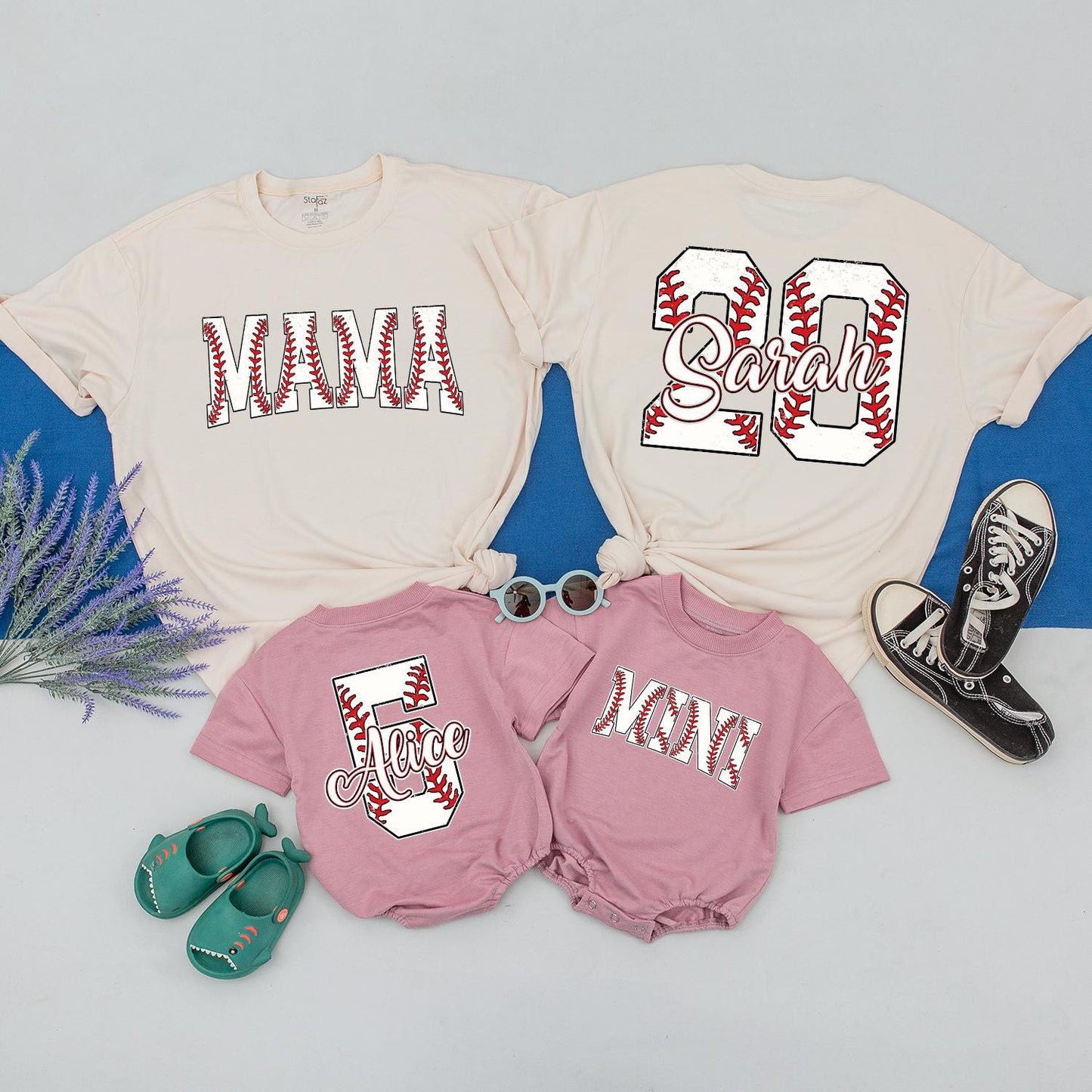 Custom Baseball Mama Shirt Mother's Day Gift for Baseball Mom Mommy and Me Baseball Season Baby Girl Romper Matching Tees