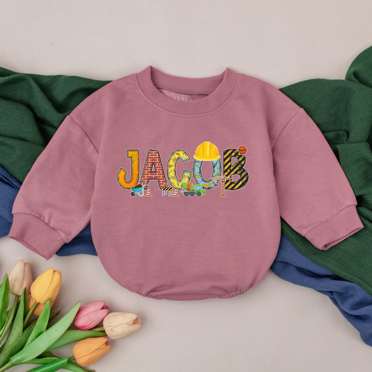 Personalized Name Construction Birthday Romper for Boys Excavator Dump Truck Baby Shower Gift Newborn Bodysuit Comfortable Infant Outfit