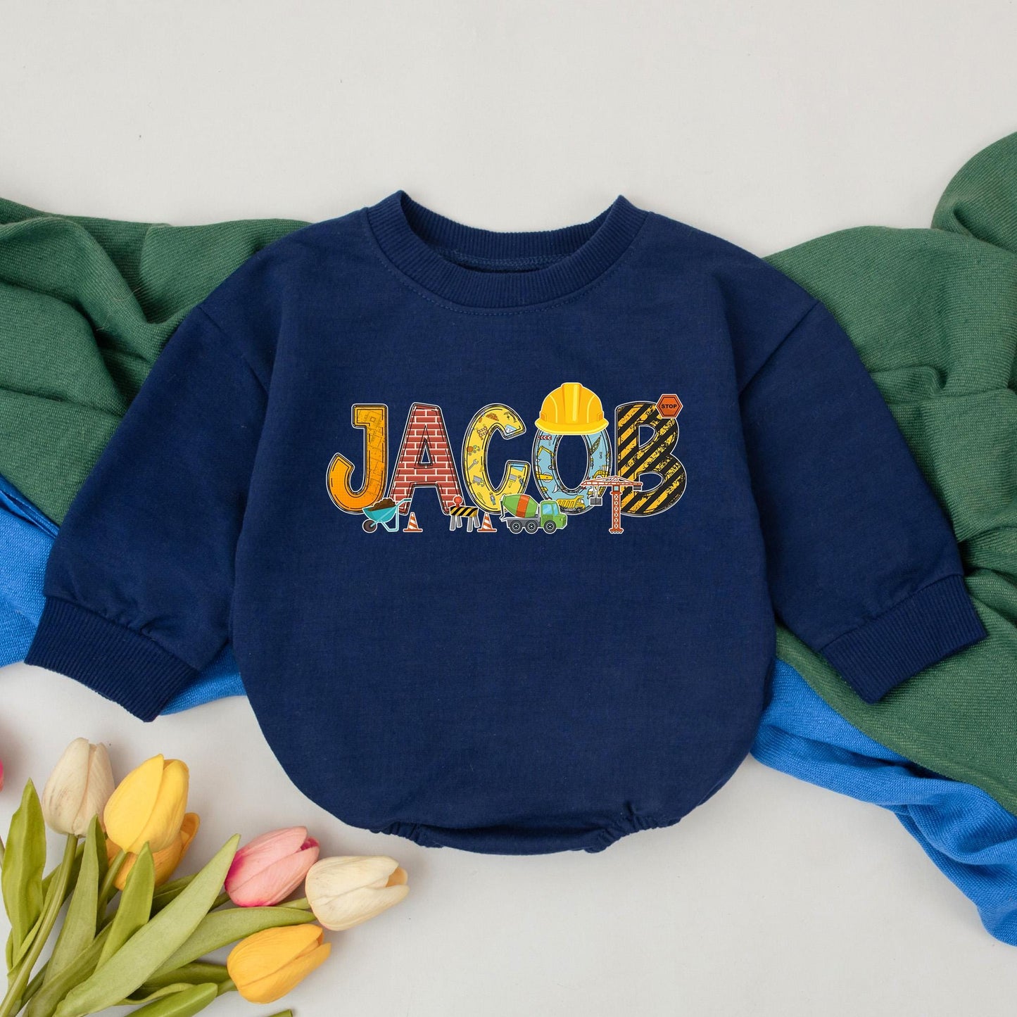 Personalized Name Construction Birthday Romper for Boys Excavator Dump Truck Baby Shower Gift Newborn Bodysuit Comfortable Infant Outfit