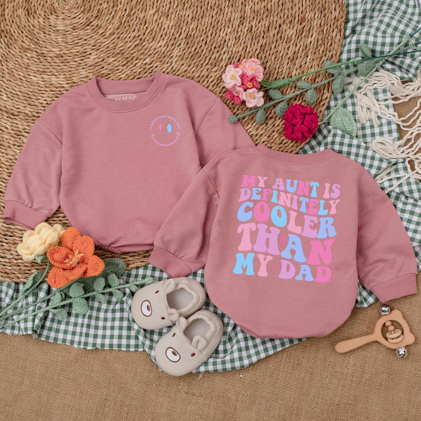 My Aunt is Definitely Cooler Than My Dad Baby Romper Cute Auntie's Bestie Bodysuit Fun Cool Aunt Outfit Baby Shower Gift for Aunt Cotton Soft Comfortable