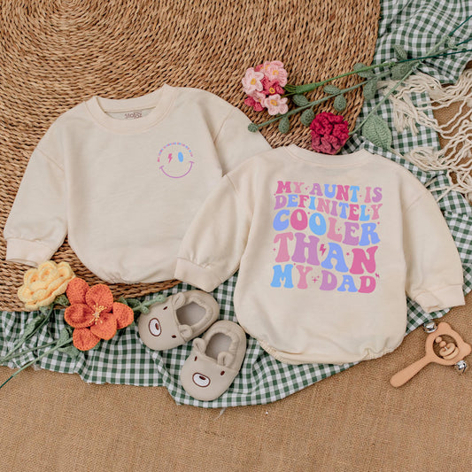 My Aunt is Definitely Cooler Than My Dad Baby Romper Cute Auntie's Bestie Bodysuit Fun Cool Aunt Outfit Baby Shower Gift for Aunt Cotton Soft Comfortable