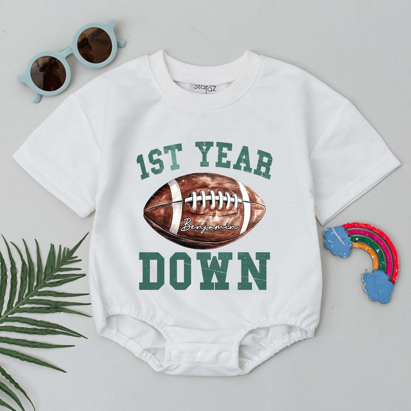 Personalized Football 1st Birthday Family T-Shirt & Romper Set, Custom First Year Down Party Outfit, Football Birthday Tee Boy