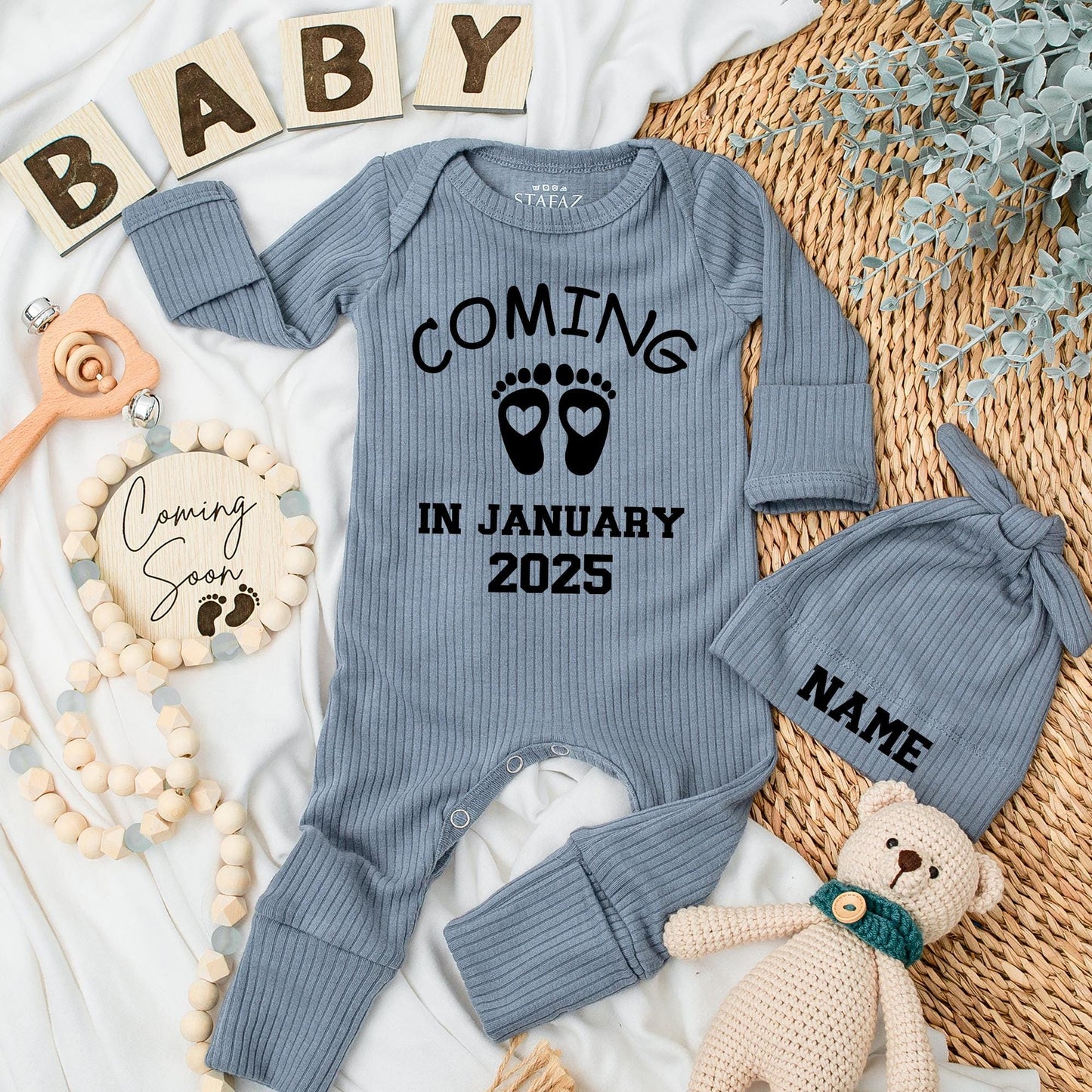 Personalized Baby Announcement Name Long Sleeve Romper Soft Going Home Outfit for Newborn Boys and Girls Lovely Baby Shower Gift