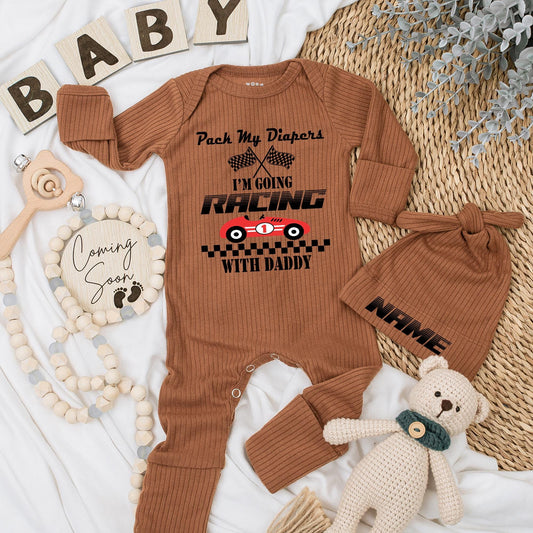Pack My Diapers I'm Going Racing With Daddy Baby Bodysuit Newborn Racing Flags Car Outfit First Father's Day Gift