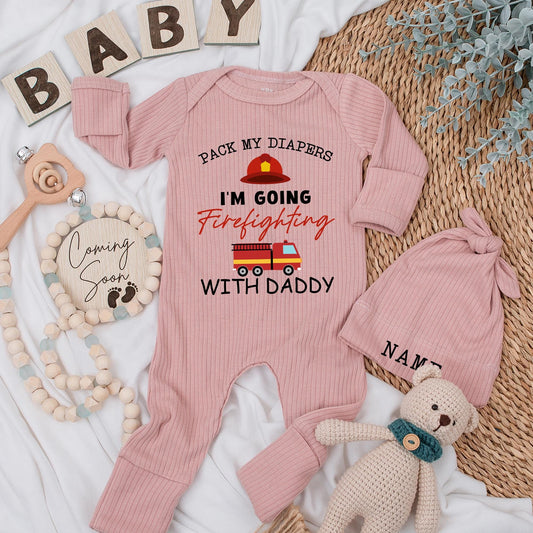 Pack My Diapers Firefighter Daddy & Me Newborn Baby Bodysuit First Father's Day Fireman Baby Shower Gift