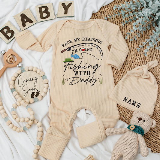 Funny Newborn Pack My Diapers Fishing With Daddy Baby Bodysuit Gift Set for First Father's Day Celebration Baby Shower Clothes Cute Fishing Outfit