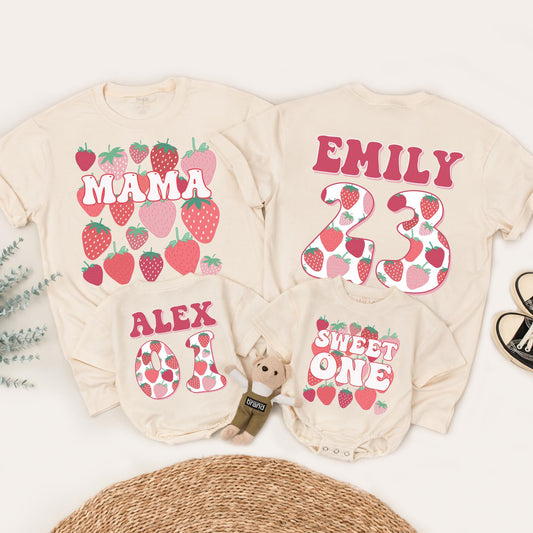 Matching Berry First Birthday Family Shirts Sweet One Mommy and Me Outfit Strawberry Design Baby Girl Boy Clothes