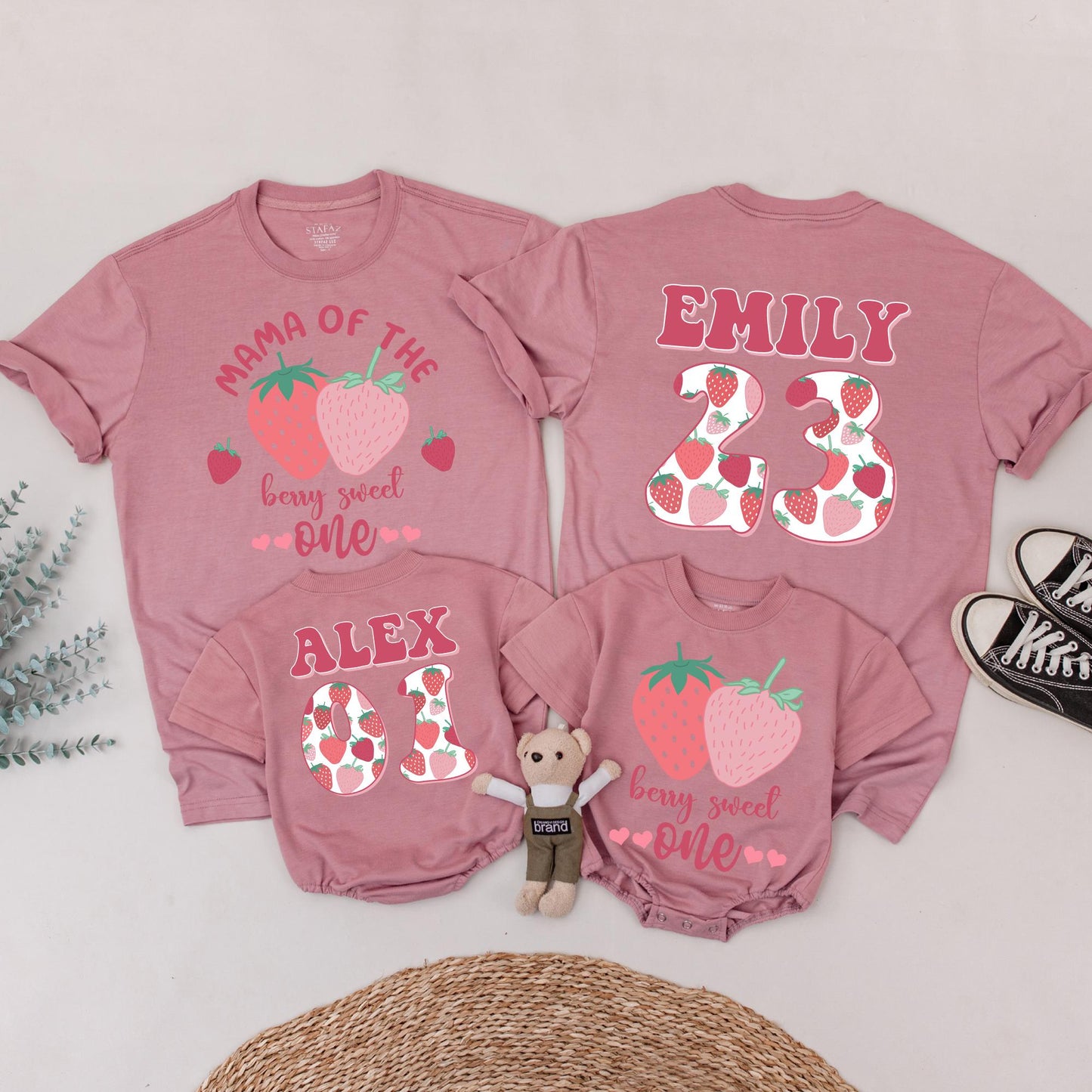Matching Berry Sweet Family Birthday Shirts, Mommy & Me First Birthday Outfits, Strawberry Theme, Custom Name