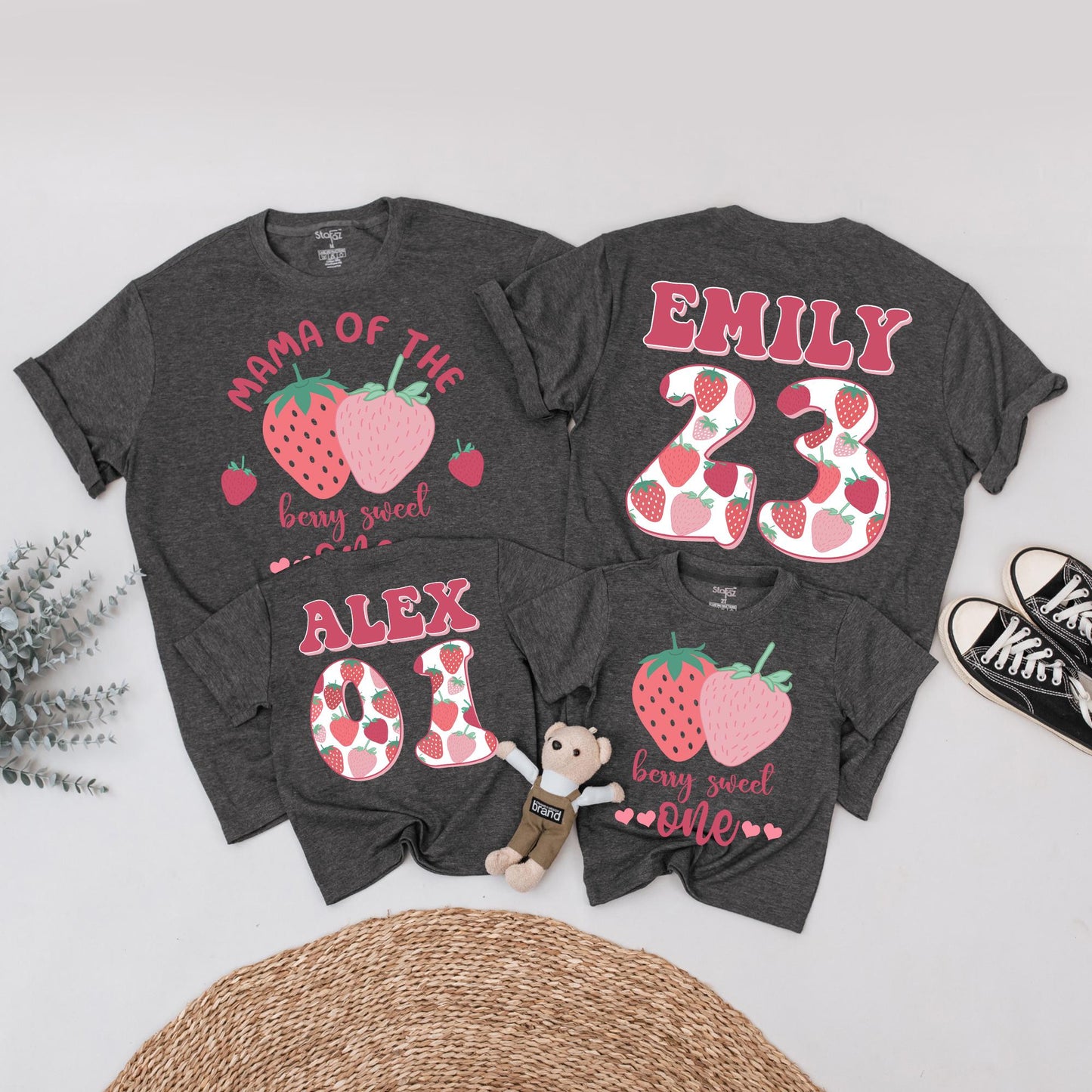 Matching Berry Sweet Family Birthday Shirts, Mommy & Me First Birthday Outfits, Strawberry Theme, Custom Name