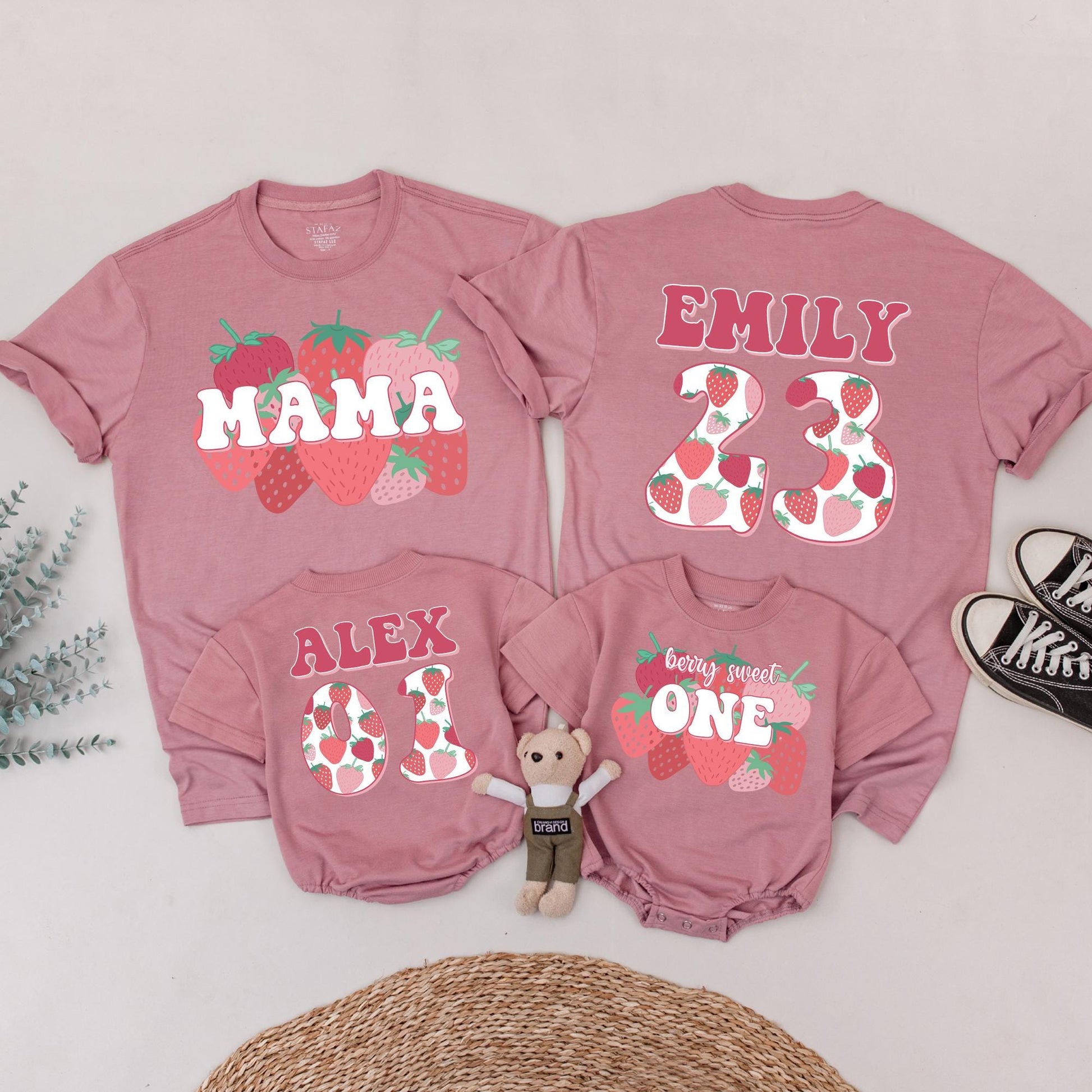 Berry Sweet First Birthday Family Matching Shirts Mama & Me Strawberry Theme Outfit Toddler 1st Birthday Celebration Joyful