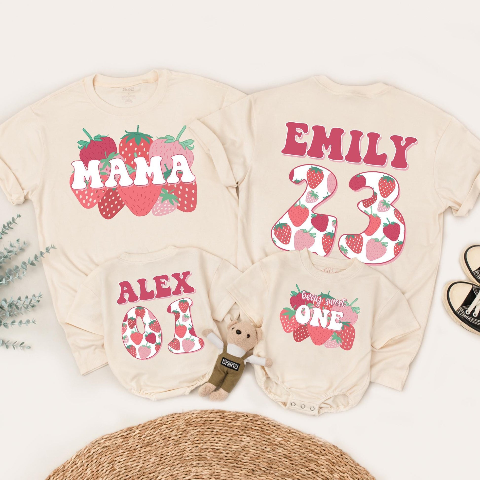 Berry Sweet First Birthday Family Matching Shirts Mama & Me Strawberry Theme Outfit Toddler 1st Birthday Celebration Joyful