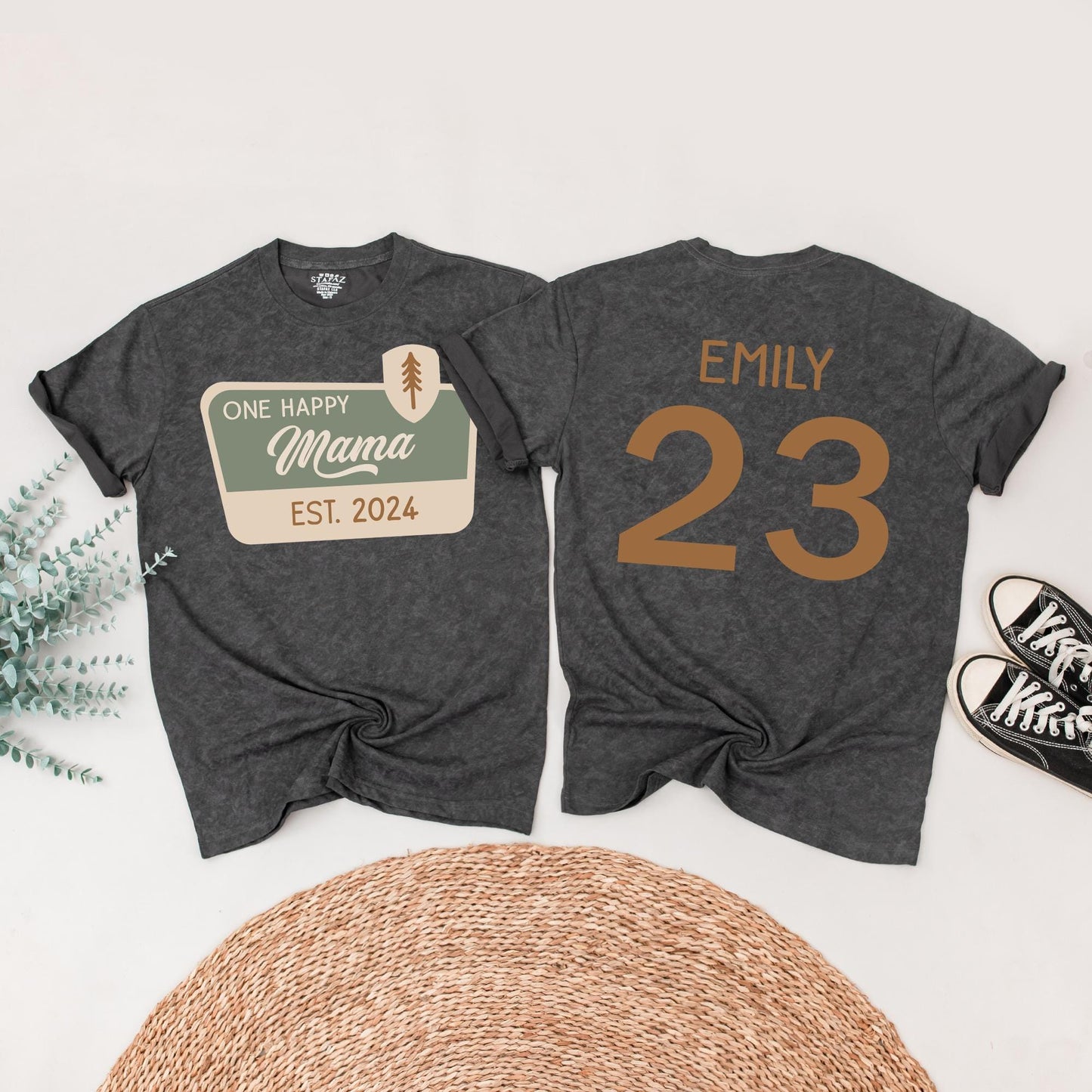One Happy Camper Family Matching Shirts for First Birthday Adventure Outfit with Pine Tree Graphic Earth Tones Cotton Soft and Comfortable