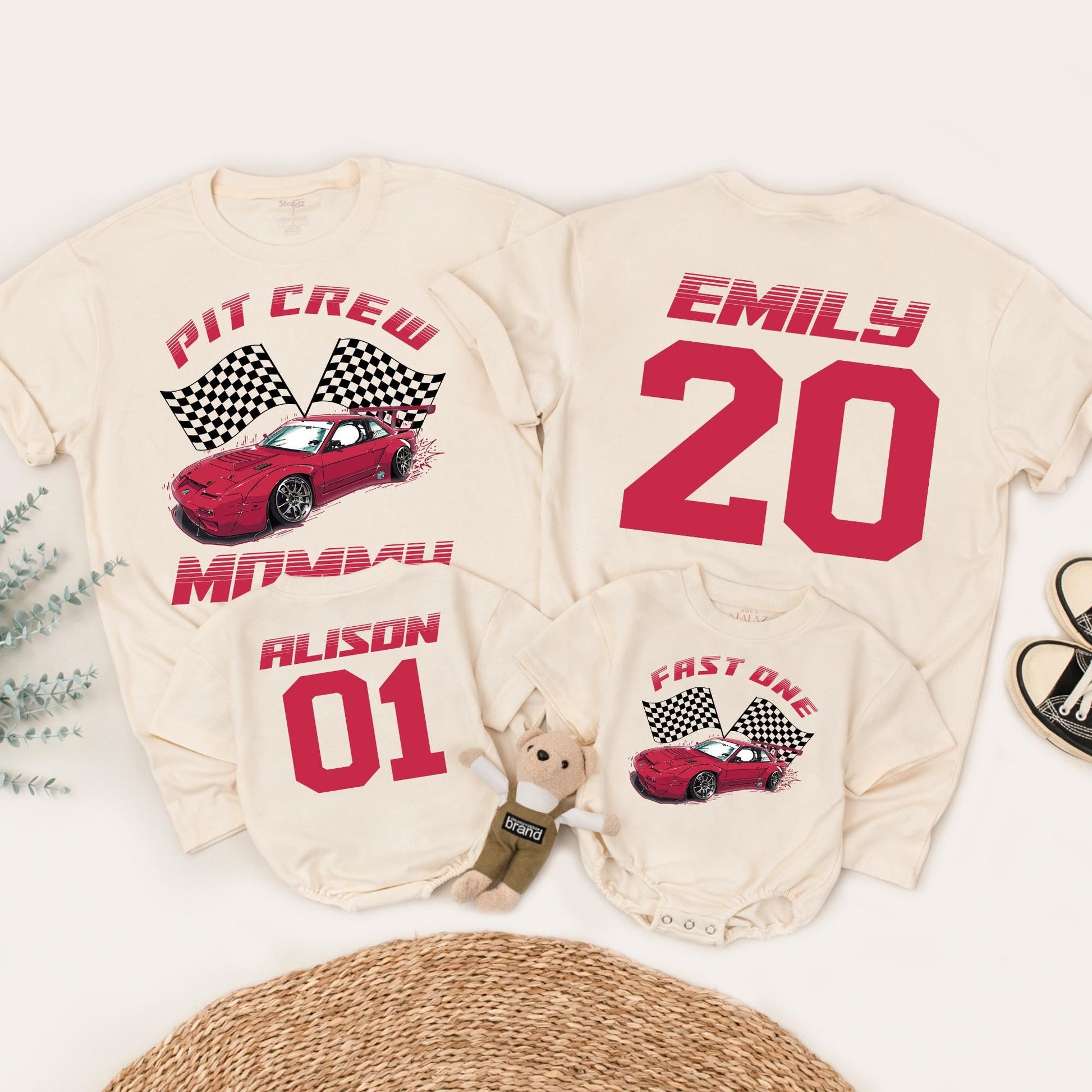 Fast One Birthday Boy Shirt, Pit Crew Race Car Tee, First Birthday Party Family Matching Outfit, Checkered Flag 1st Birthday, Red Car Racing (134)