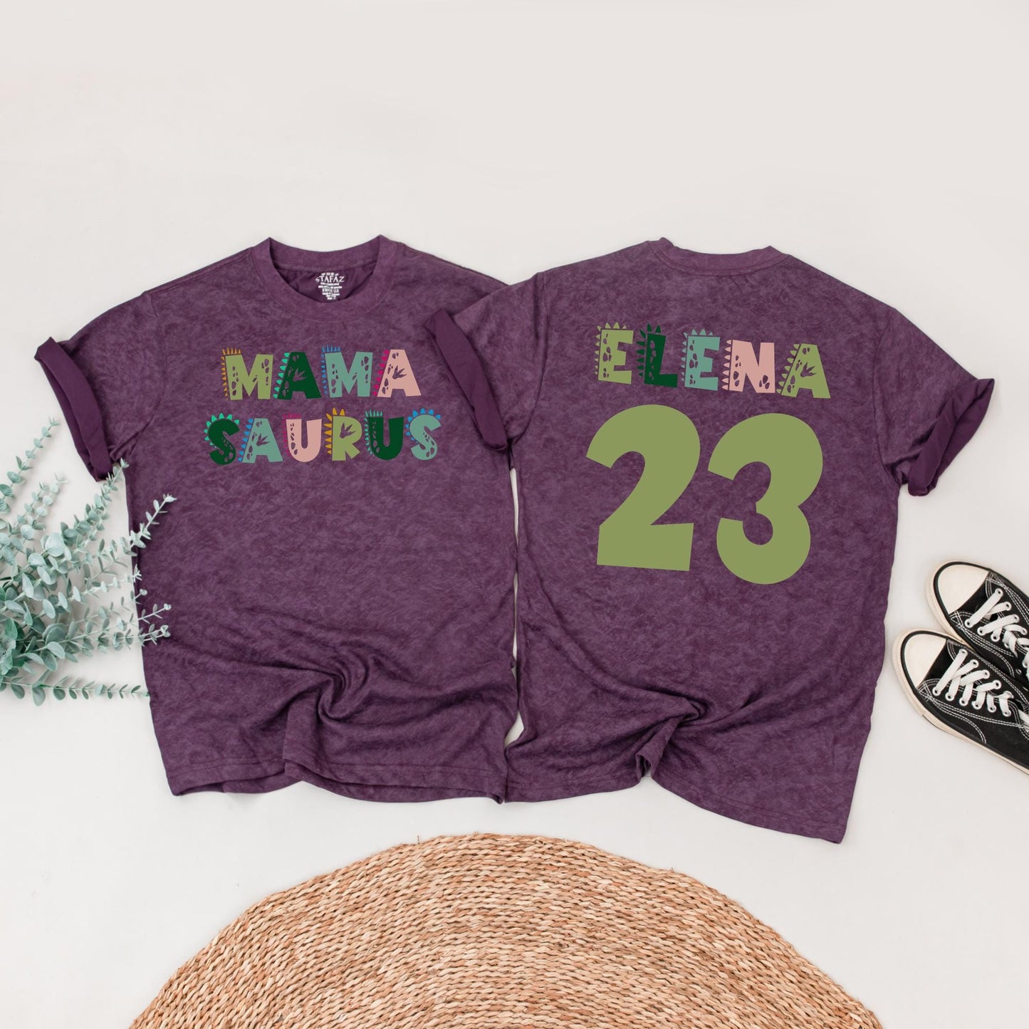 Personalized Mama Saurus Dada Saurus Matching Family Dinosaur Birthday Shirts Kids 1st Dino Tee Custom Whimsical Green Pink Design