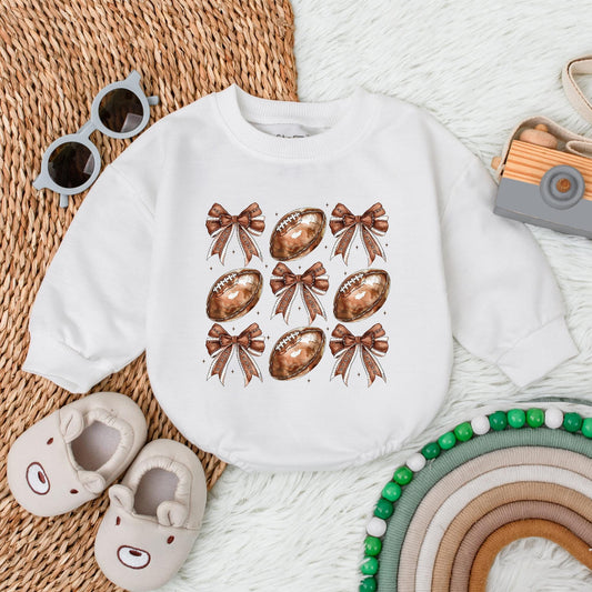 Football Bow Bubble Romper Baby Gameday Outfit Newborn Football Baby Clothes Sports Toddler Birthday Celebration Cotton Comfortable Casual Gift First Game