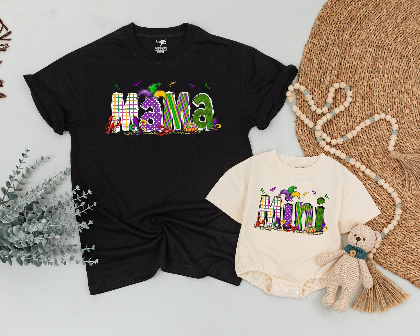 Matching Mama & Mini Mardi Gras Shirts: Personalized Fun for Mom & Girl! Festive Purple, Green & Gold Designs, Carnival Party Outfit