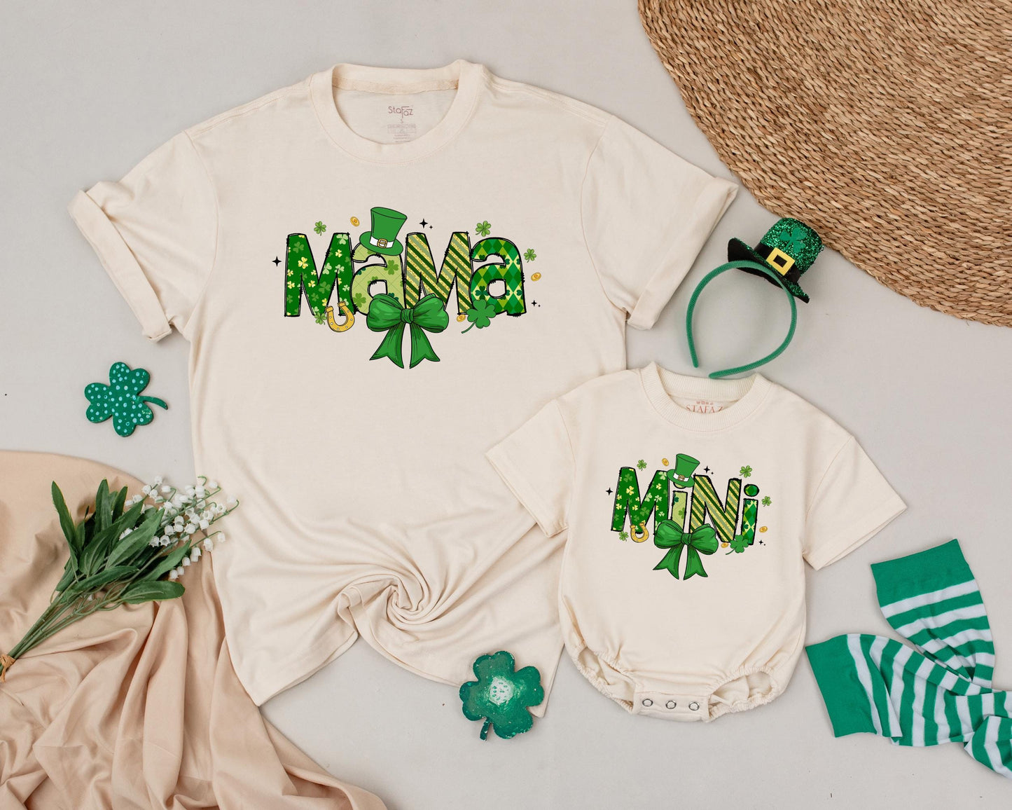 Matching Mama & Mini St. Patrick's Day Shirts, Personalized Family Lucky Outfits, Irish Shamrock & Gold Design, Baby Girl, Toddler