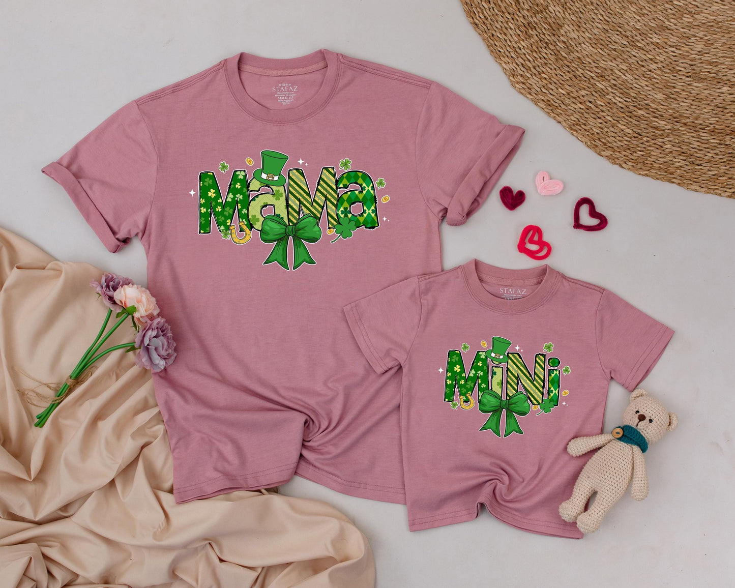 Matching Mama & Mini St. Patrick's Day Shirts, Personalized Family Lucky Outfits, Irish Shamrock & Gold Design, Baby Girl, Toddler