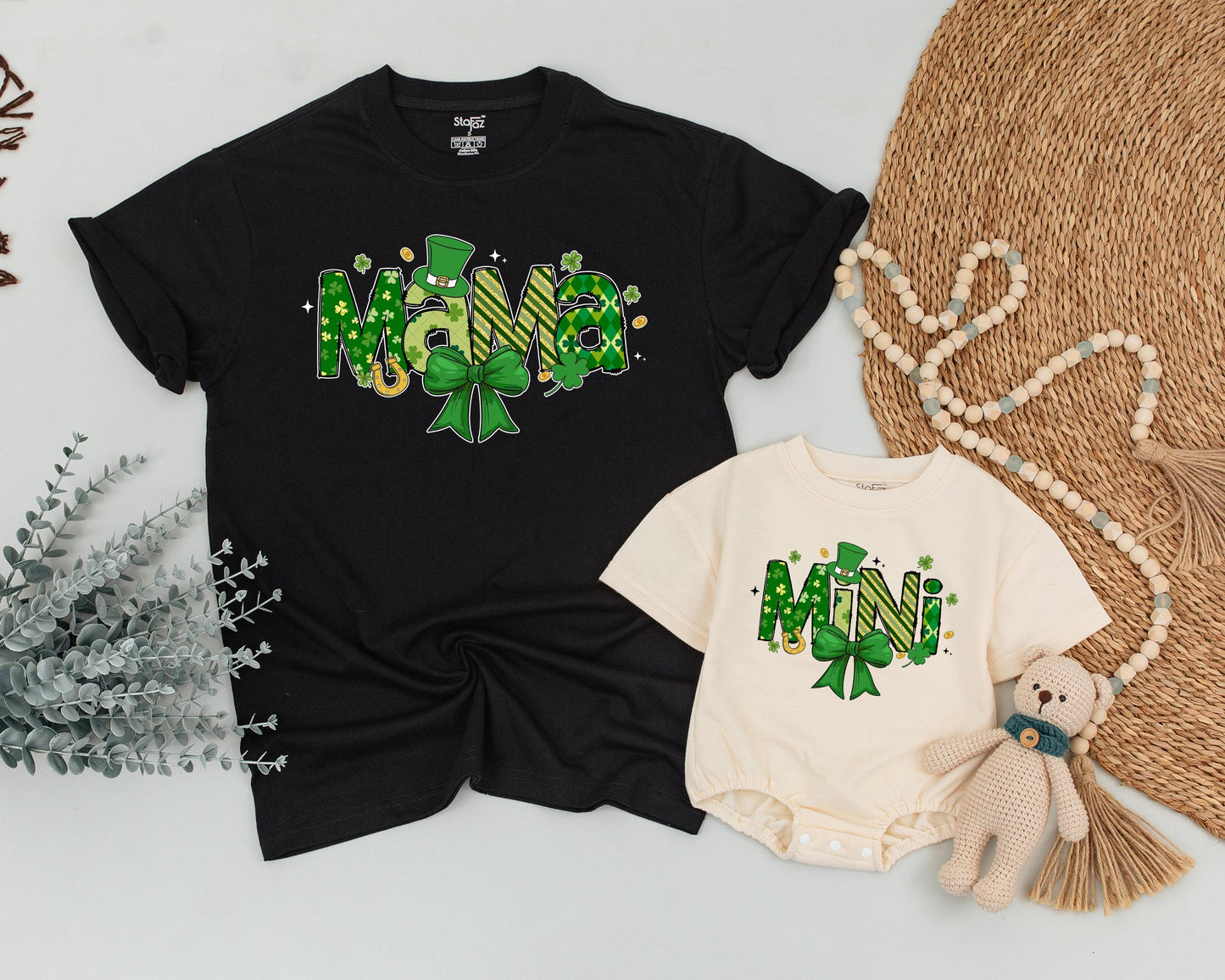 Matching Mama & Mini St. Patrick's Day Shirts, Personalized Family Lucky Outfits, Irish Shamrock & Gold Design, Baby Girl, Toddler