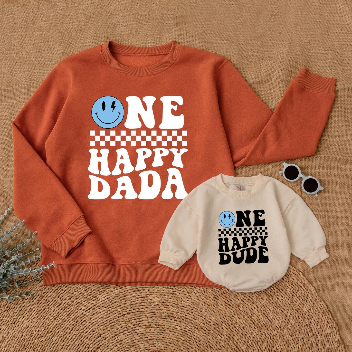 One Happy Dude Birthday Family Sweatshirt Blue Face Matching Outfit Cool Dude