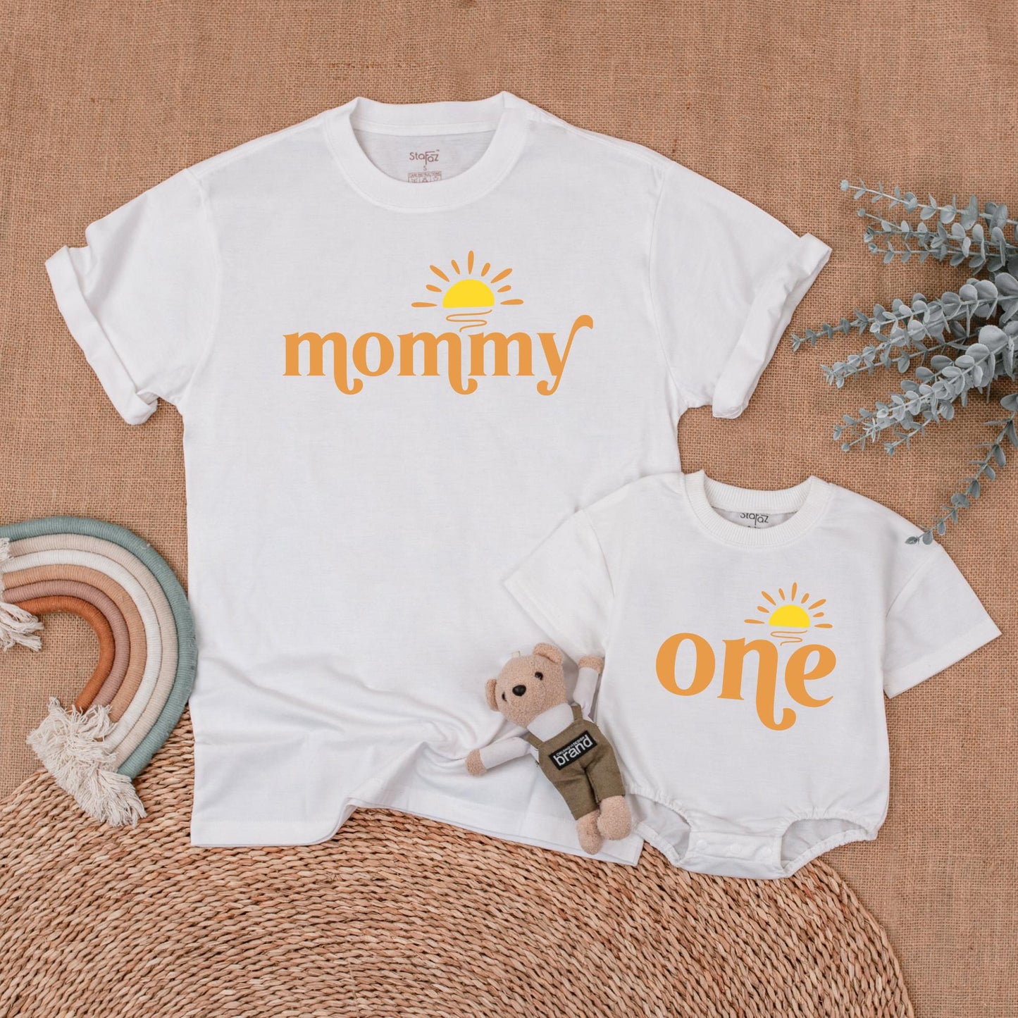 Sunshine First Birthday Family Matching Shirt Baby Girl Outfit Boho Sun Theme Birthday Girl Daughter Mom Dad Clothes
