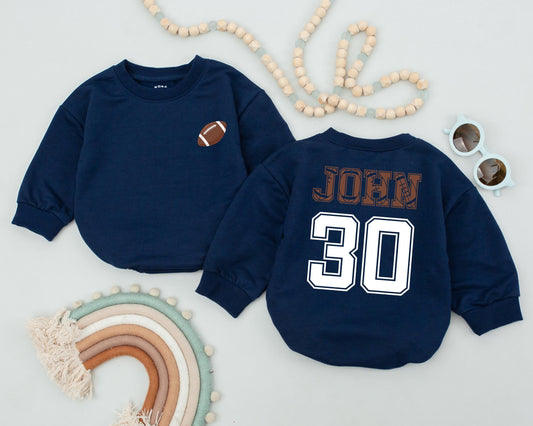 Personalized Football First Down Romper Baby Bodysuit for Game Day or Sports Birthday Outfit