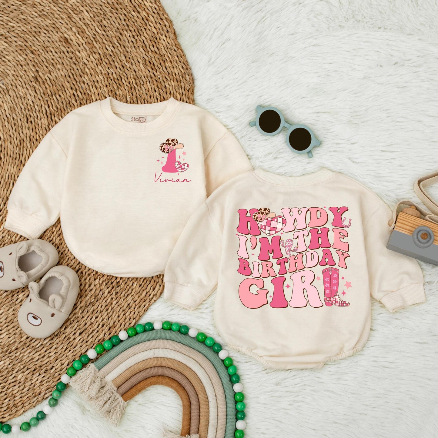 Custom My First Rodeo Bubble Romper Baby Girl First Birthday Outfit Western Cowgirl 1st Birthday Gift One Year Old Baby Clothes