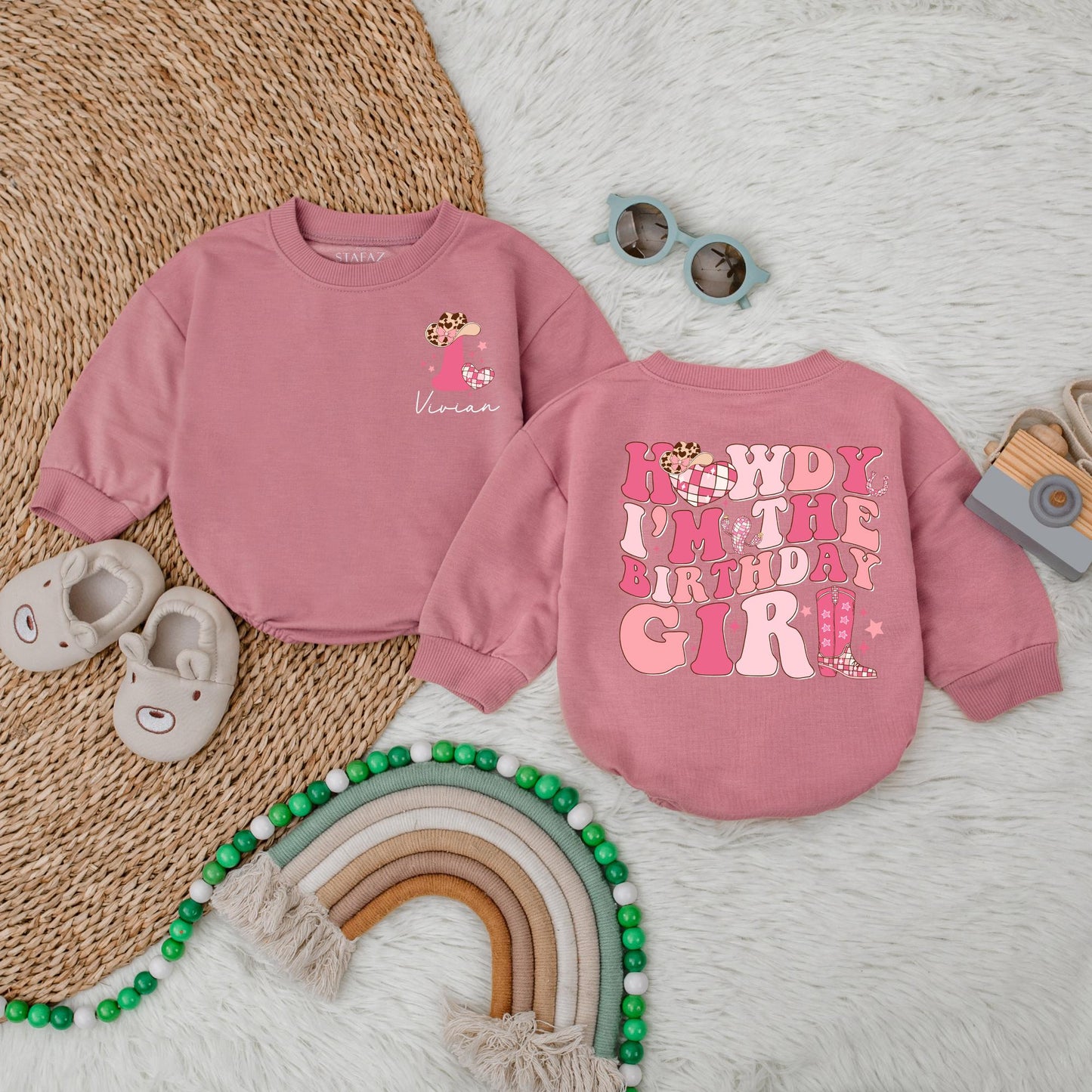 Custom My First Rodeo Bubble Romper Baby Girl First Birthday Outfit Western Cowgirl 1st Birthday Gift One Year Old Baby Clothes