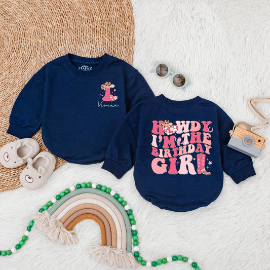 Custom My First Rodeo Bubble Romper Baby Girl First Birthday Outfit Western Cowgirl 1st Birthday Gift One Year Old Baby Clothes