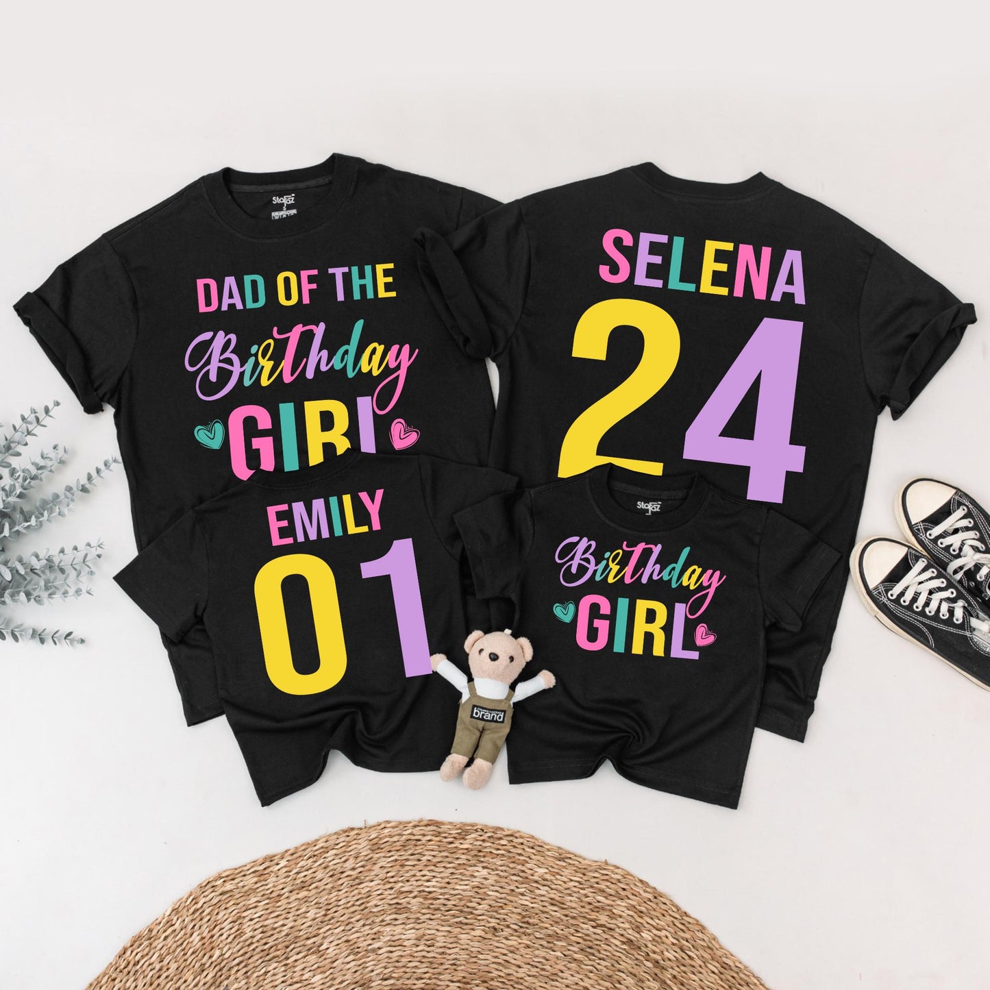 Birthday Girl Family Matching Shirts Mom Dad Colorful Celebration Outfits Fun Kids Birthday Party Tees